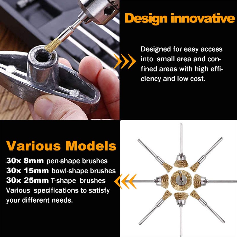 Rocaris 90 Pcs Wire Brushes Set, Brass Wire Wheels Pen Brushes Set Kit Accessories for Rotary Tool - Image 4